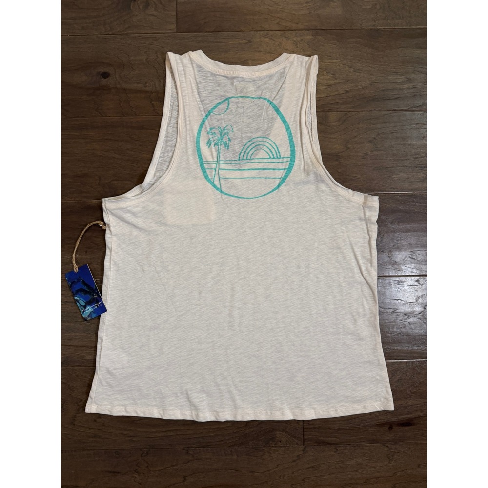 Lucky We Live Hawaii x Goldfish Kiss Womens Large Graphic Tank Top Off-White L - Picture 3 of 5
